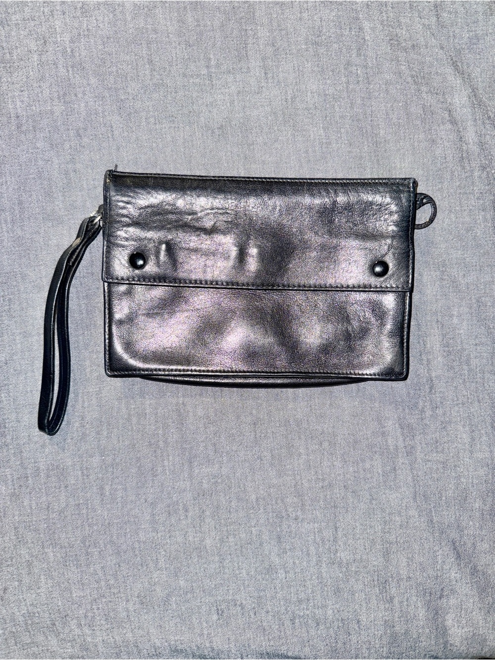 Longchamp Black Leather Wristlet Clutch